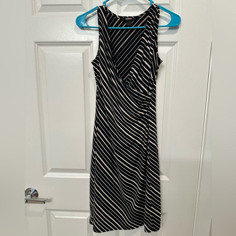 Express Black and White Striped Midi Dress